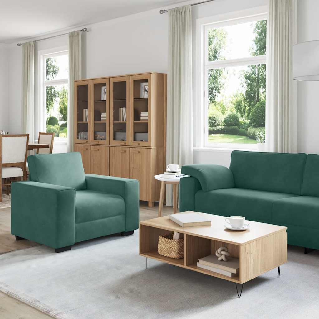 3-tlg. Sofagarnitur mit Kissen Dunkelgrün Samt