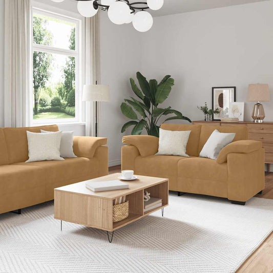 3-tlg. Sofagarnitur mit Kissen Braun Samt