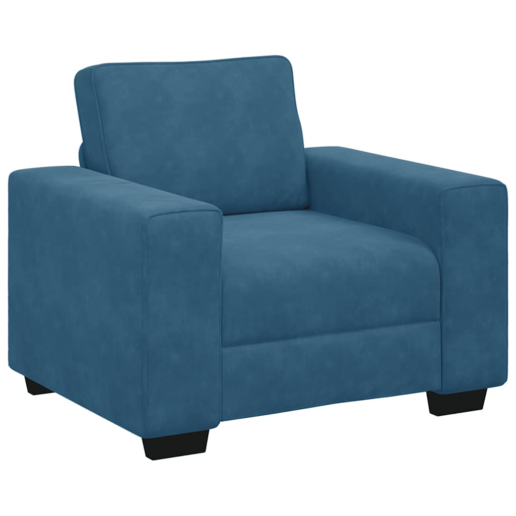 3-tlg. Sofagarnitur mit Kissen Blau Samt