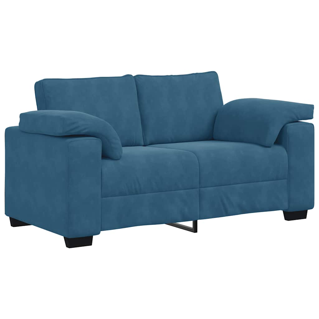3-tlg. Sofagarnitur mit Kissen Blau Samt