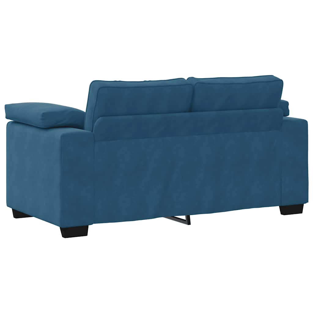 3-tlg. Sofagarnitur mit Kissen Blau Samt