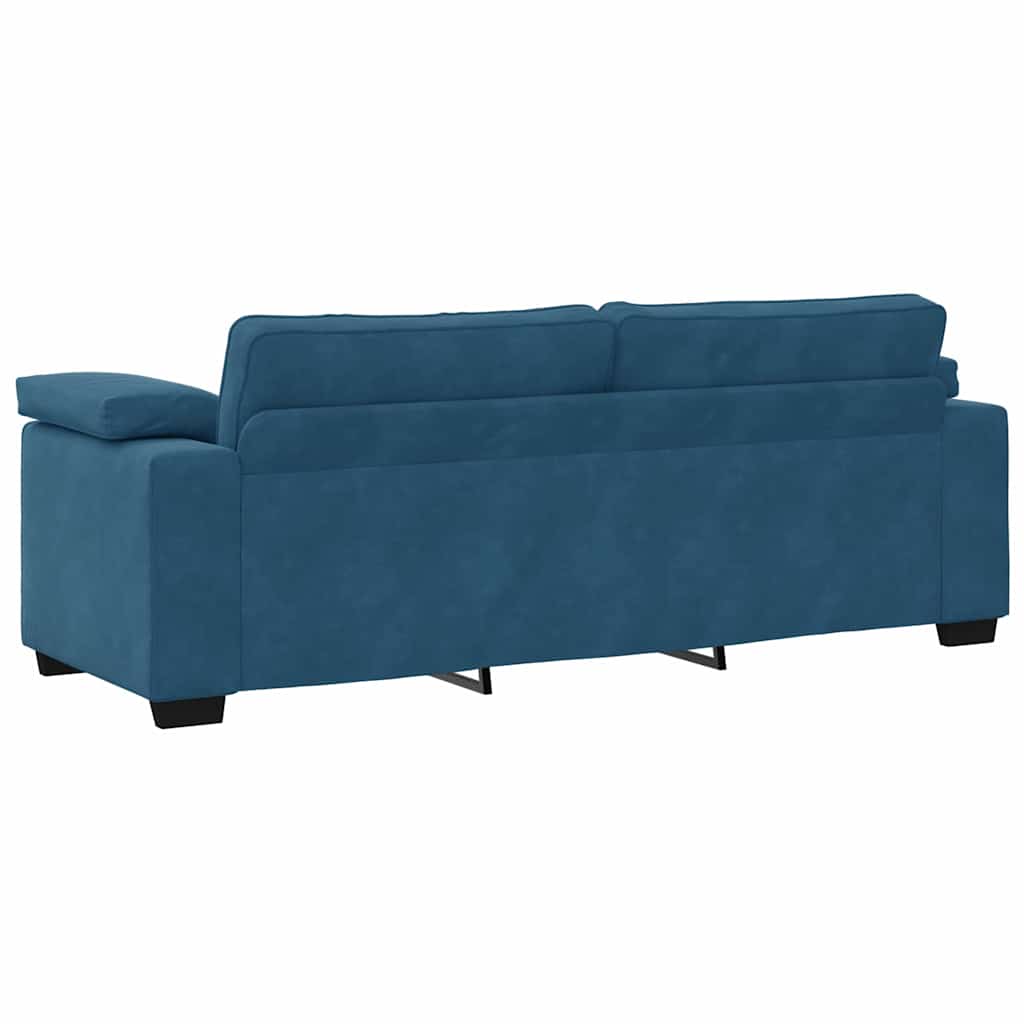 3-tlg. Sofagarnitur mit Kissen Blau Samt