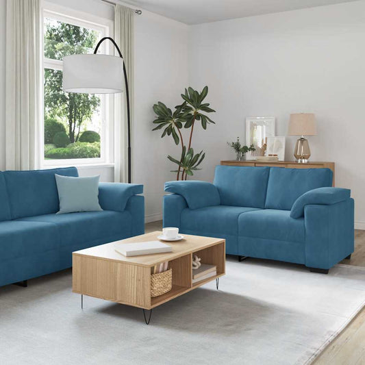 3-tlg. Sofagarnitur mit Kissen Blau Samt