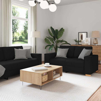 2-tlg. Sofagarnitur mit Kissen Schwarz Stoff