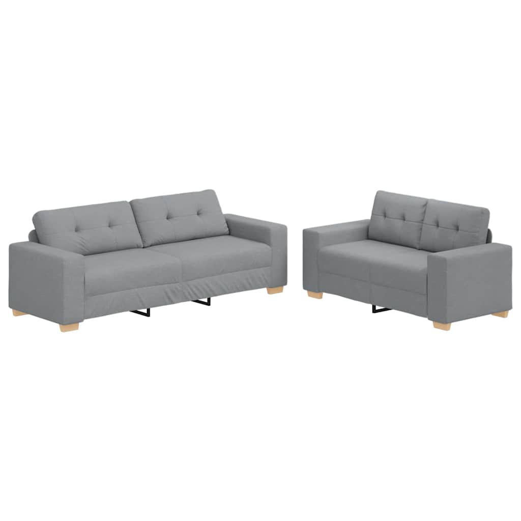 2-teiliges Sofa-Set mit Kissen, hellgrauer Stoff
