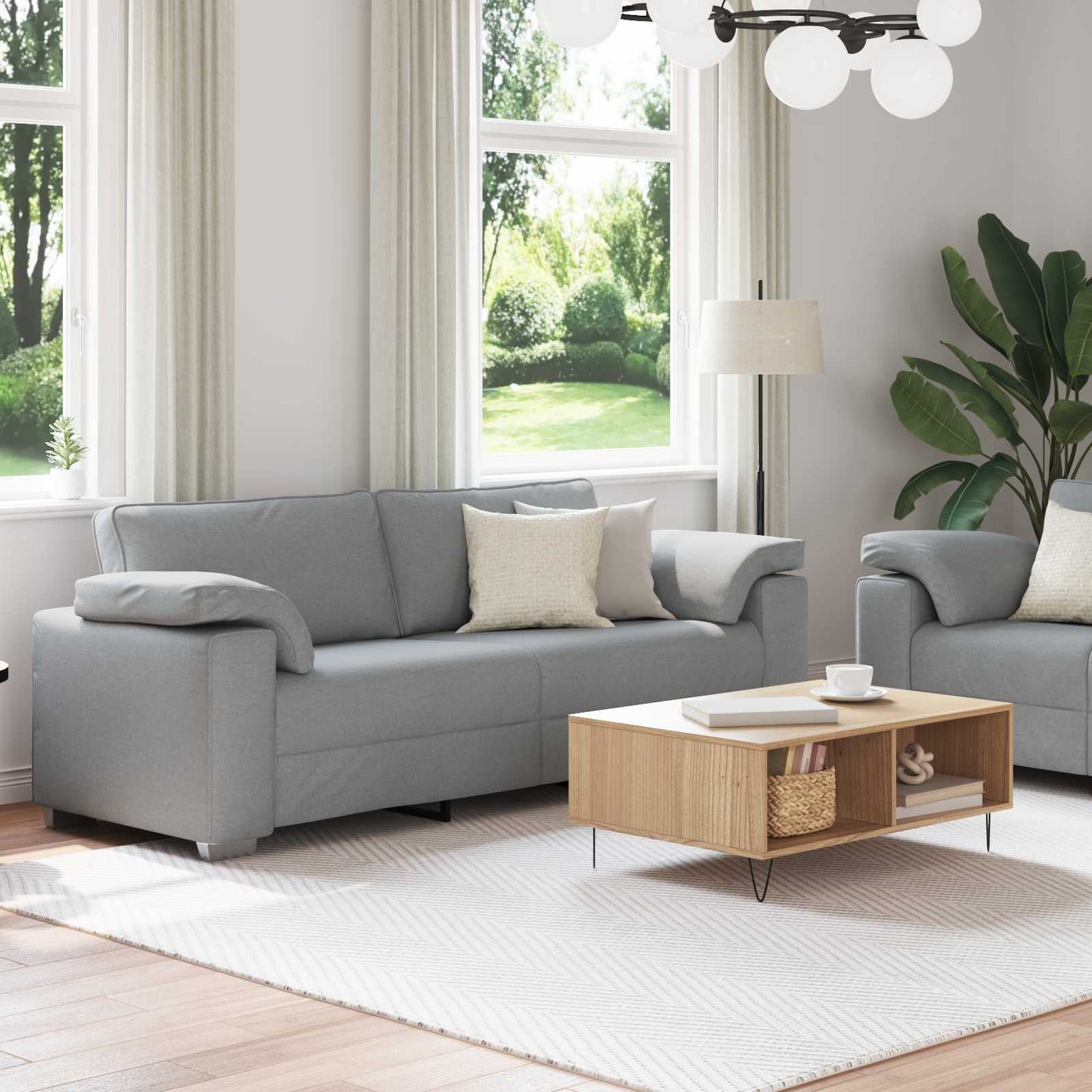 Sofa 2 Stk. Hellgrau Stoff