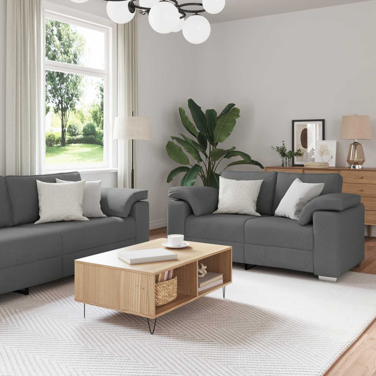 Sofa 2 stk. Dunkelgrau Stoff