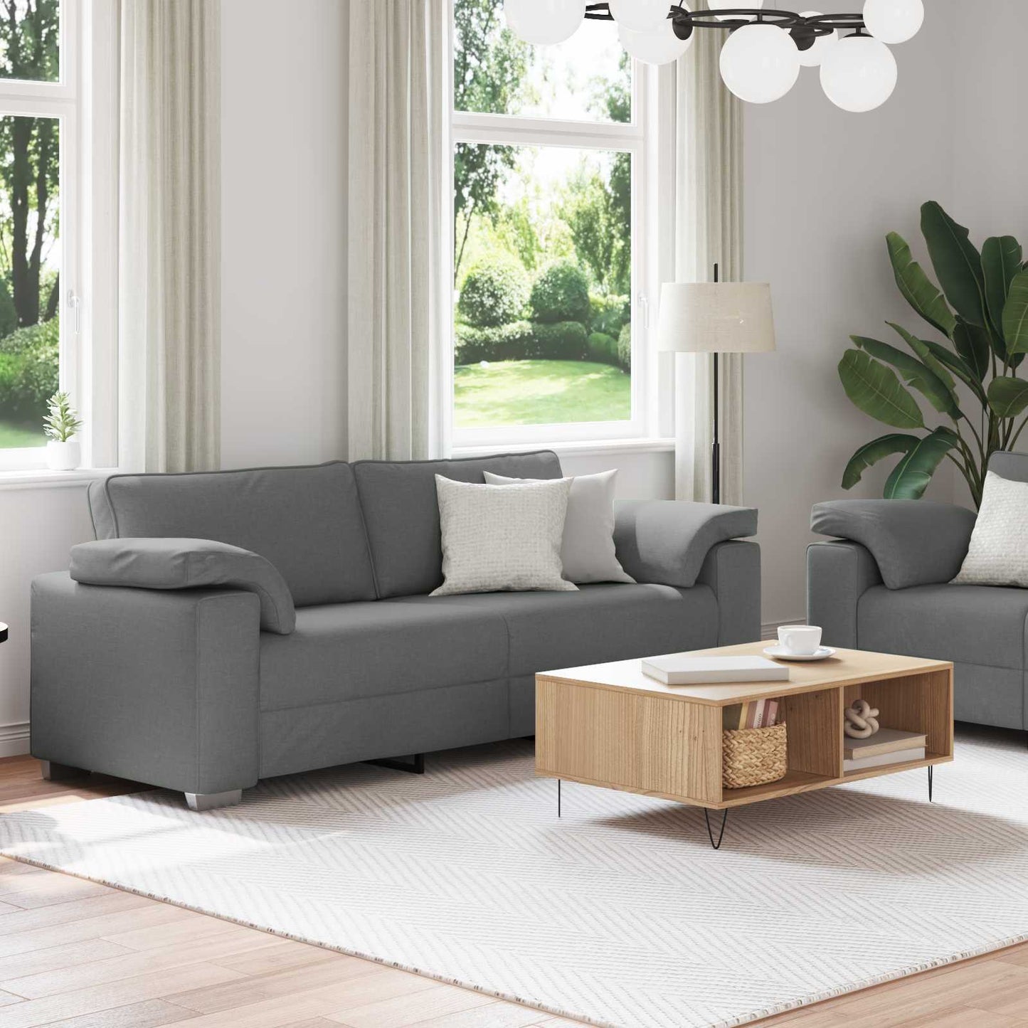 Sofa 2 stk. Dunkelgrau Stoff