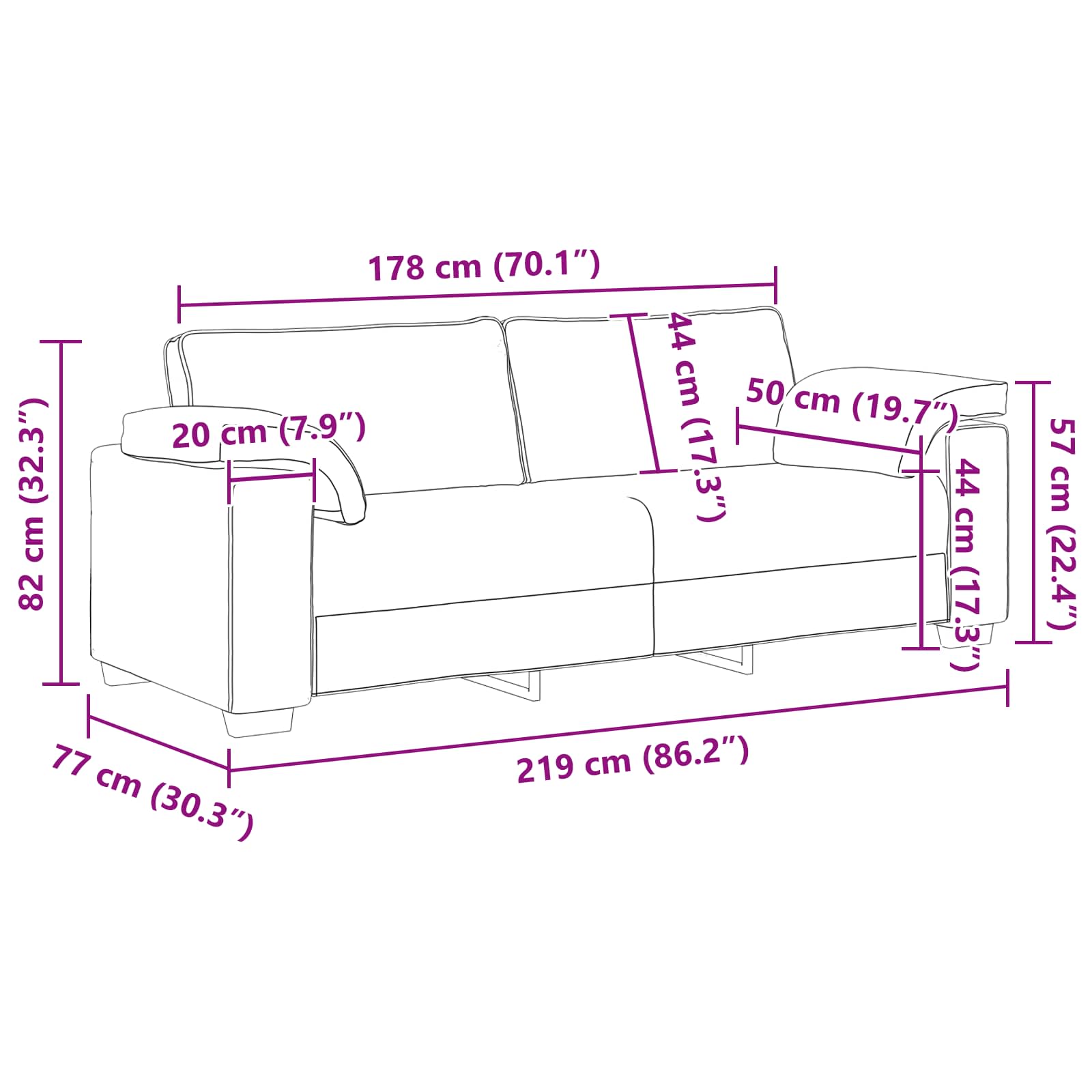 Sofa 2 stk. Dunkelgrau Stoff