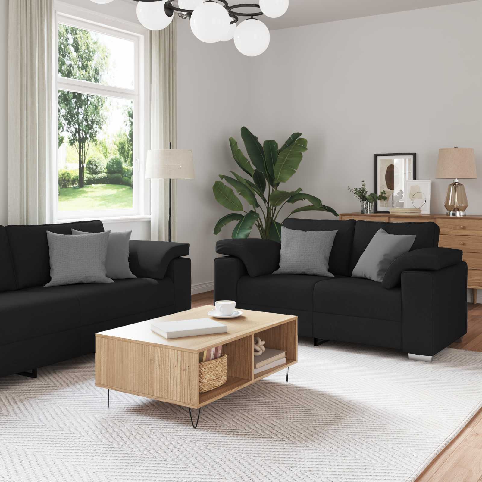 Sofa 2 stk. Schwarz Stoff