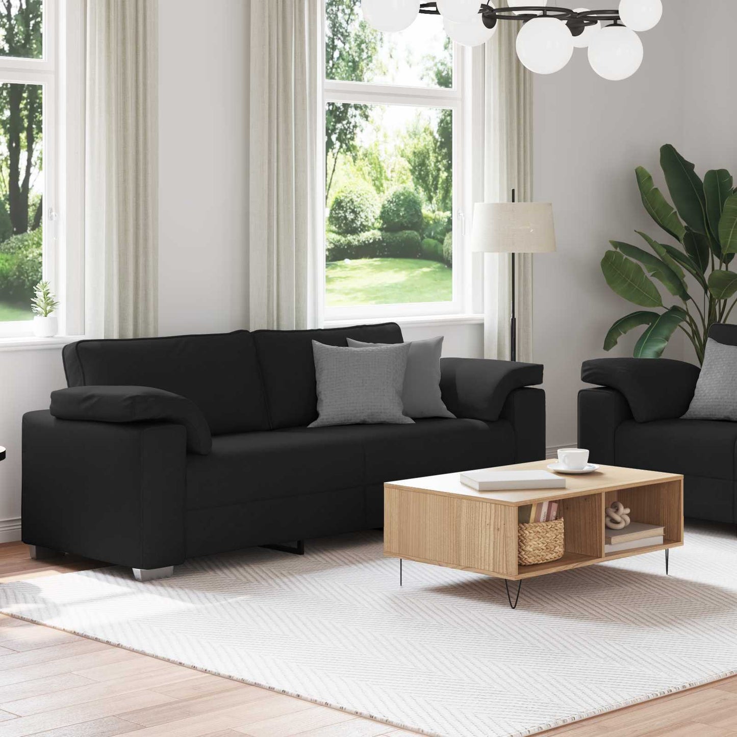 Sofa 2 stk. Schwarz Stoff
