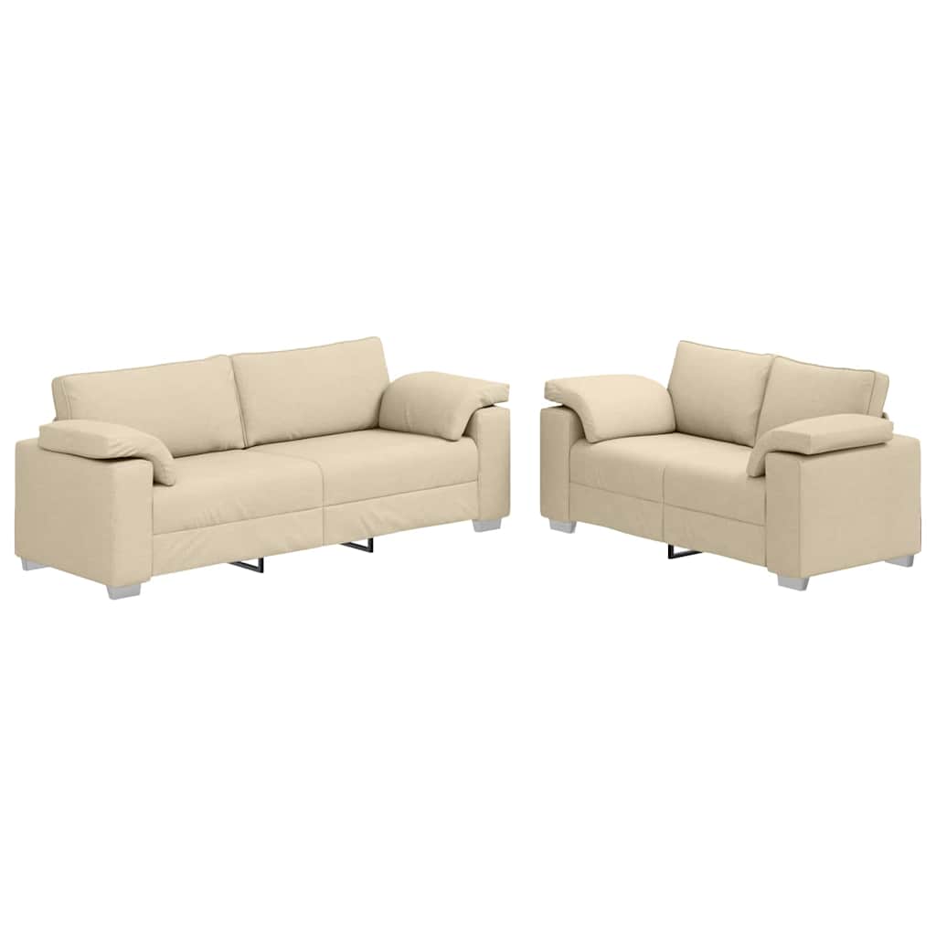 Sofa Set 2 pcs Creme 219 x 77 x 82 cm Stoff
