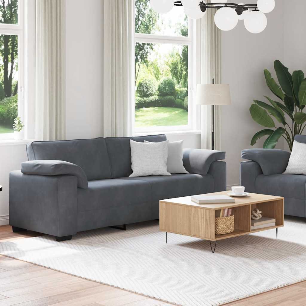 2-teiliges Sofa-Set mit Kissen, dunkelgrauer Samt