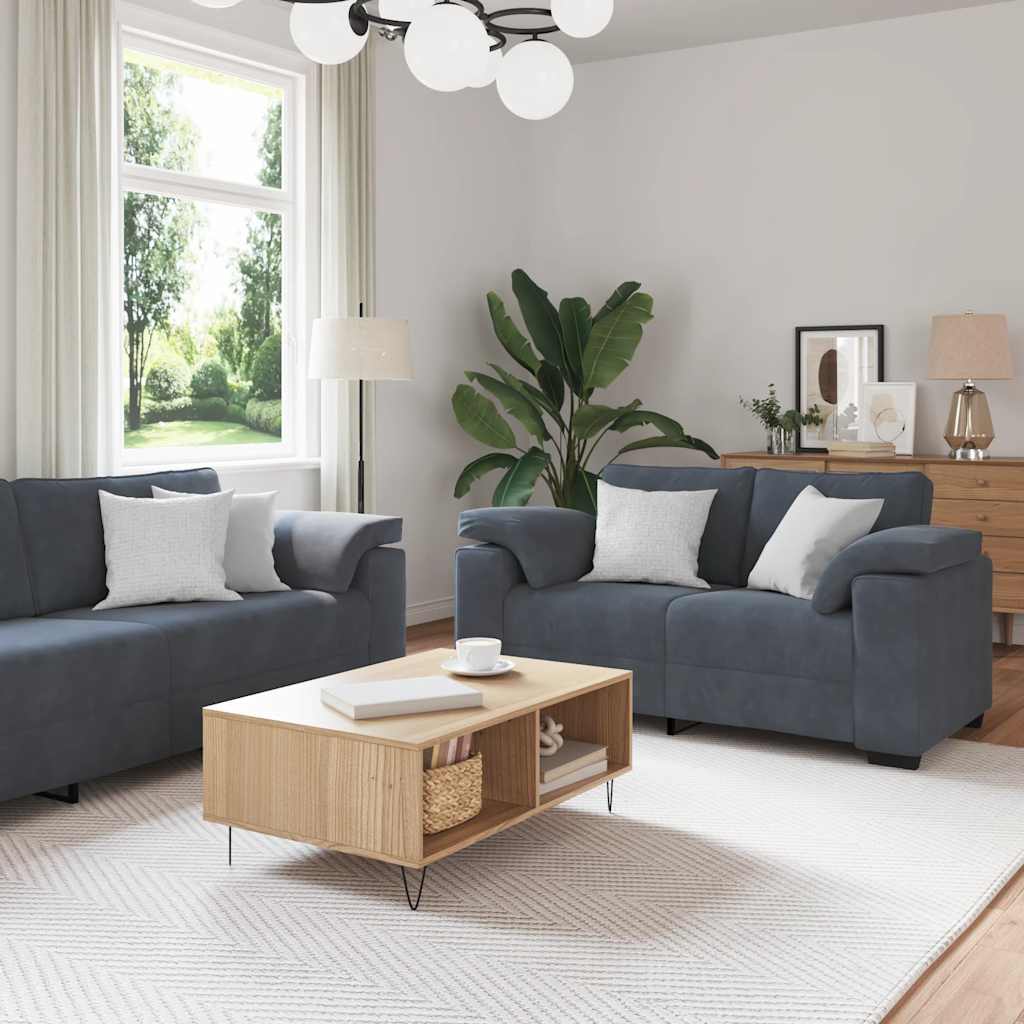 2-teiliges Sofa-Set mit Kissen, dunkelgrauer Samt