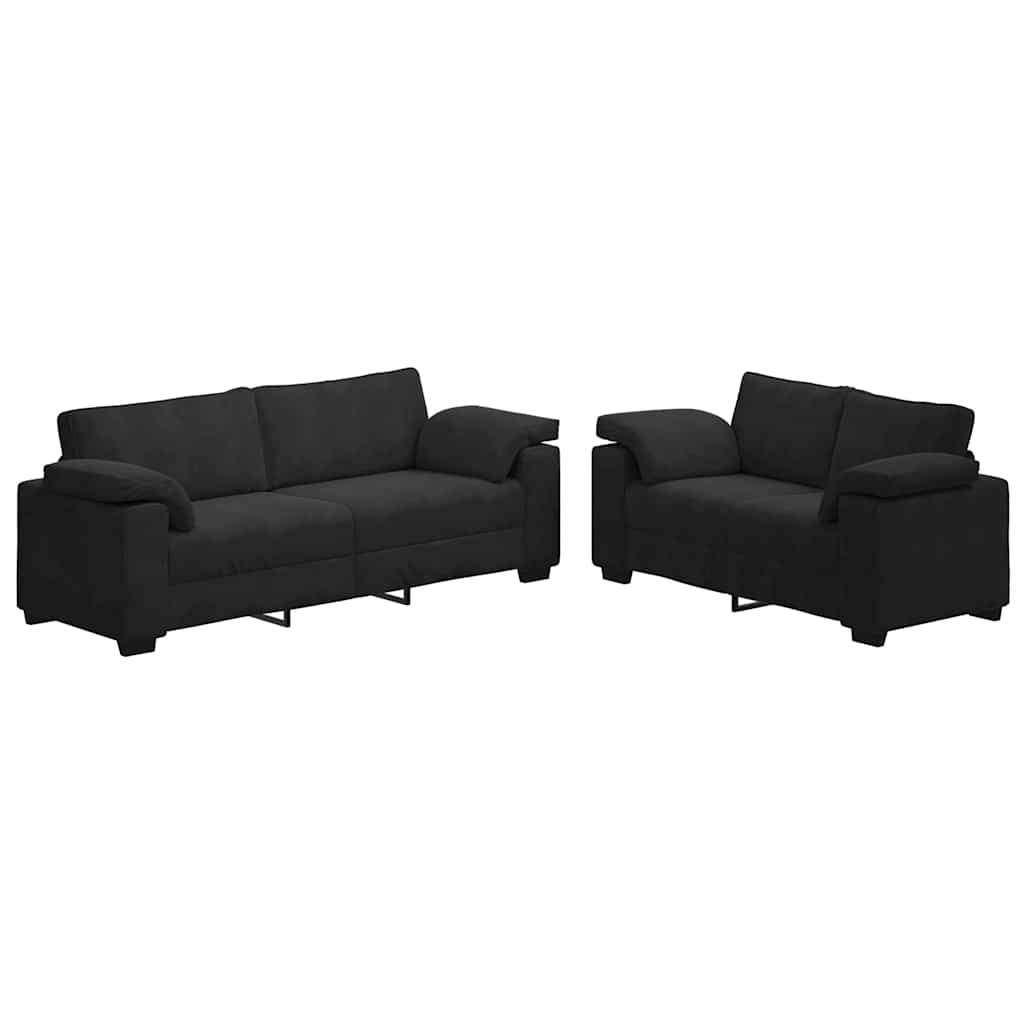2-teiliges Sofa-Set mit Kissen, schwarzer Samt