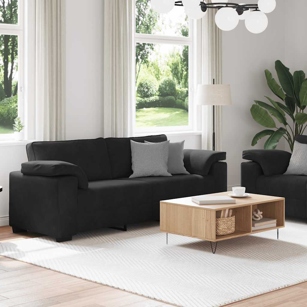 2-teiliges Sofa-Set mit Kissen, schwarzer Samt