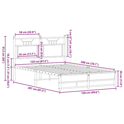Bettgestell ohne Matratze Räuchereiche 120x200 cm Holzwerkstoff