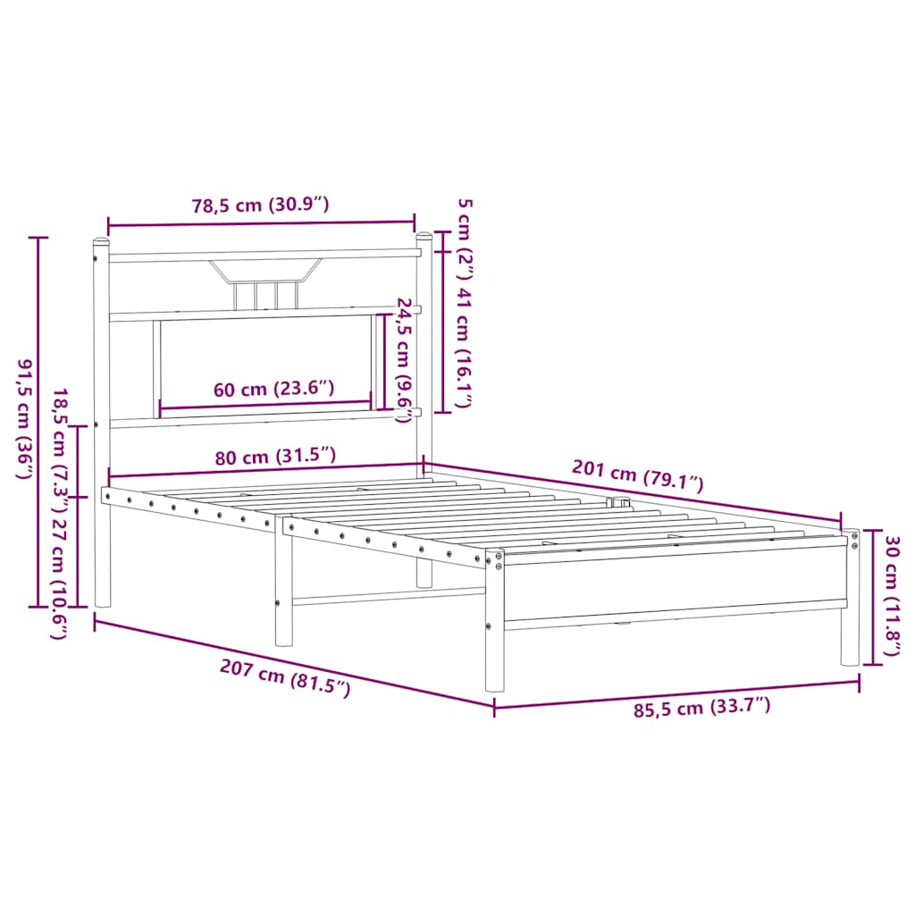 Bettgestell ohne Matratze Sonoma-Eiche 80x200 cm Holzwerkstoff