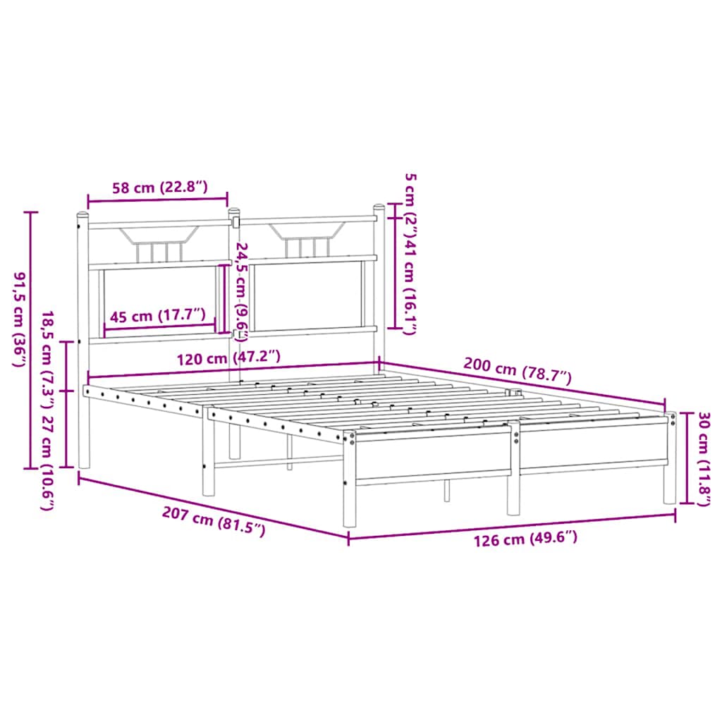 Bettgestell ohne Matratze Sonoma-Eiche 120x200 cm Holzwerkstoff