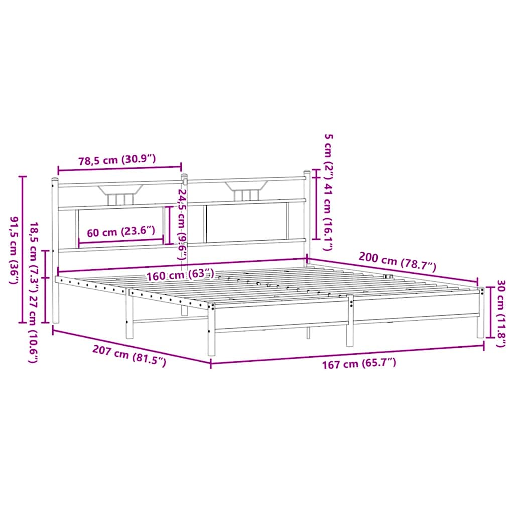 Bettgestell ohne Matratze Sonoma-Eiche 160x200 cm Holzwerkstoff