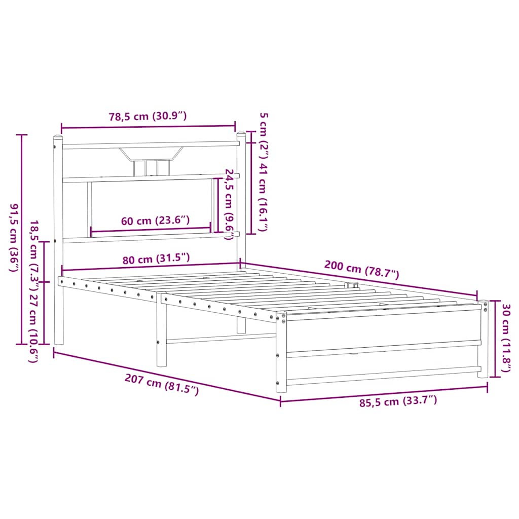 Bettgestell ohne Matratze Sonoma-Eiche 80x200 cm Holzwerkstoff