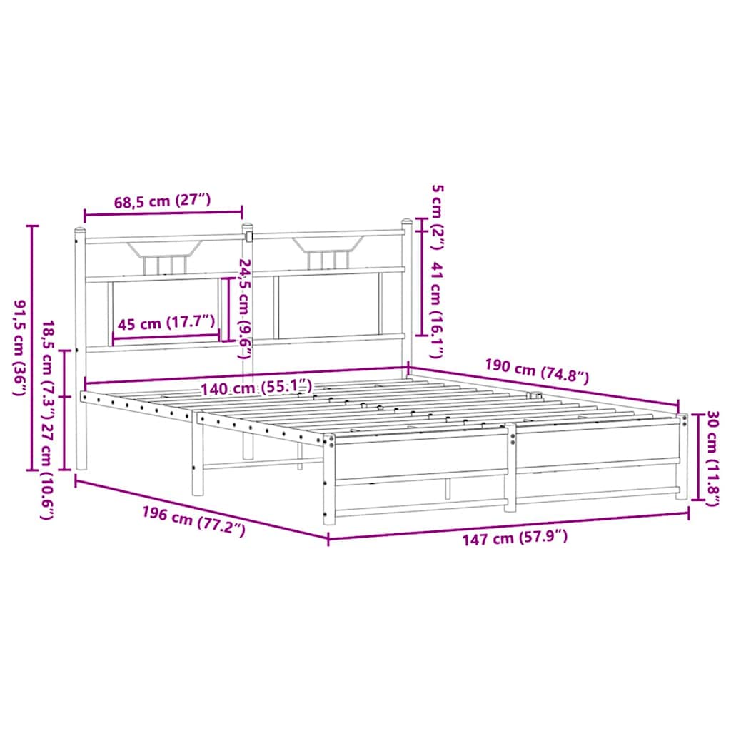 Bettgestell ohne Matratze Sonoma-Eiche 140x190 cm Holzwerkstoff