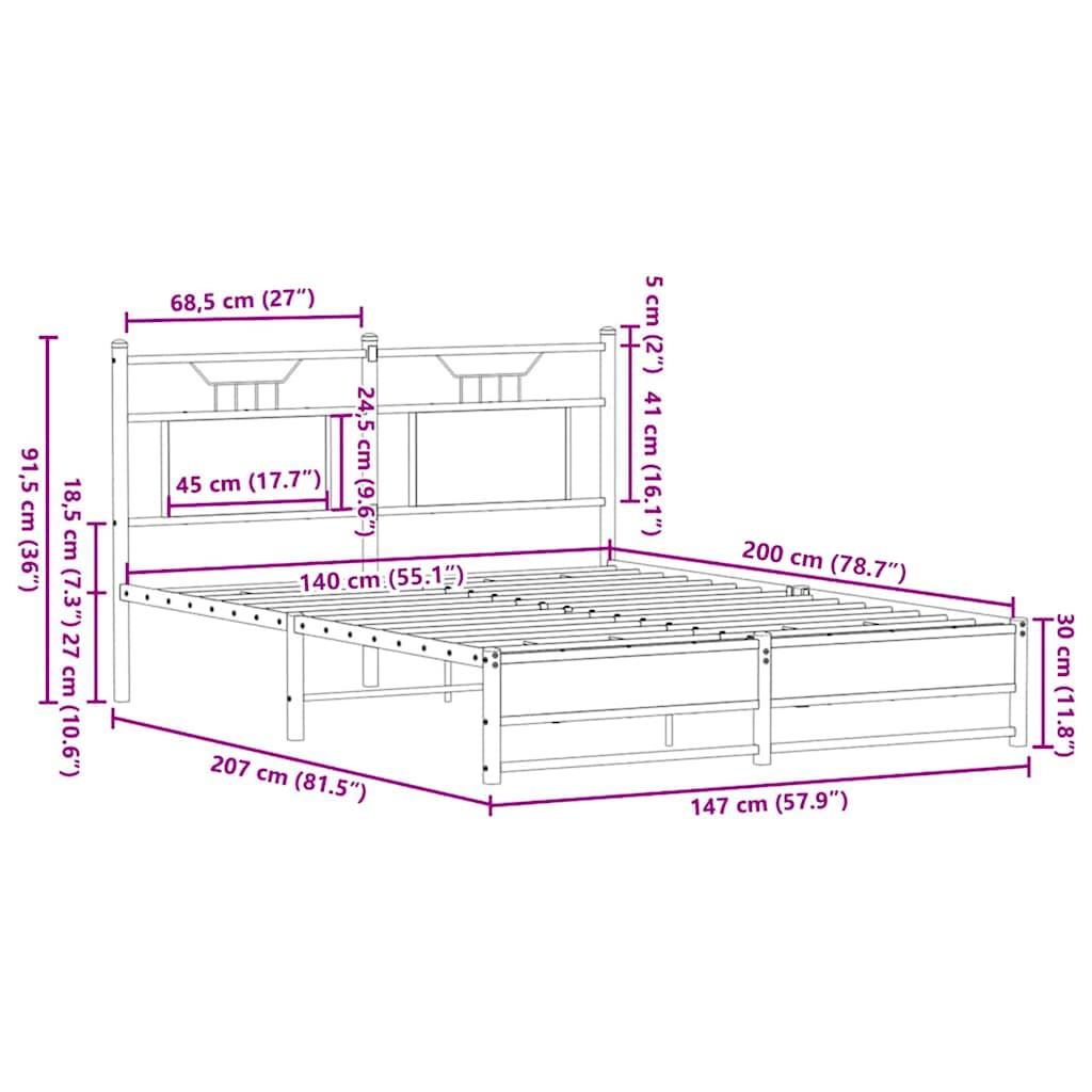 Bettgestell ohne Matratze Sonoma-Eiche 140x200 cm Holzwerkstoff