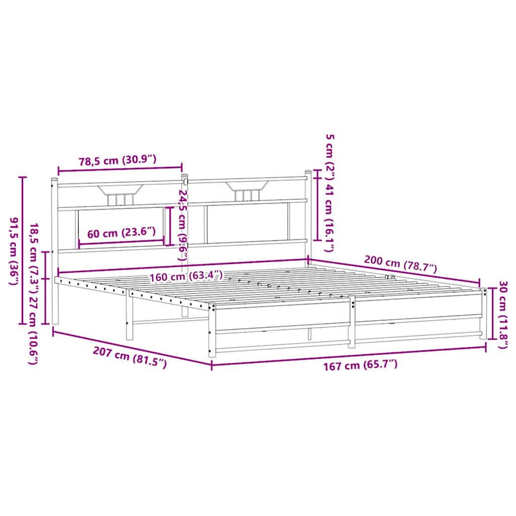 Bettgestell ohne Matratze Sonoma-Eiche 160x200 cm Holzwerkstoff