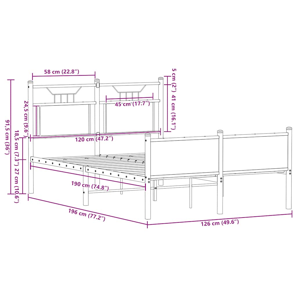 Bettgestell ohne Matratze Sonoma-Eiche 120x190 cm Holzwerkstoff