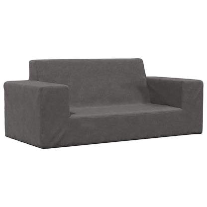 Kindersofa 2-Sitzer Anthrazit Weich Plüsch