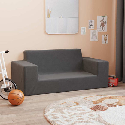 Kindersofa 2-Sitzer Anthrazit Weich Plüsch