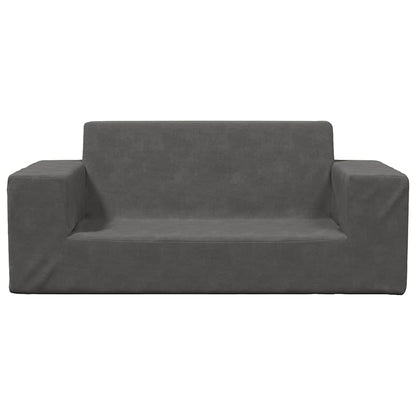 Kindersofa 2-Sitzer Anthrazit Weich Plüsch