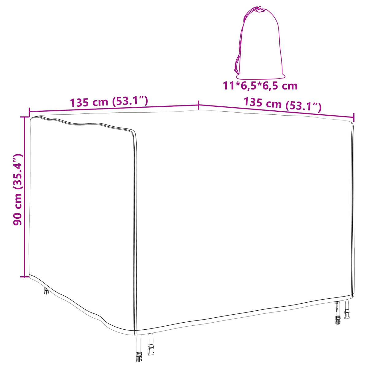 Möbelbezug Schwarz 135 x 135 x 90 cm 210D Oxford Stoff