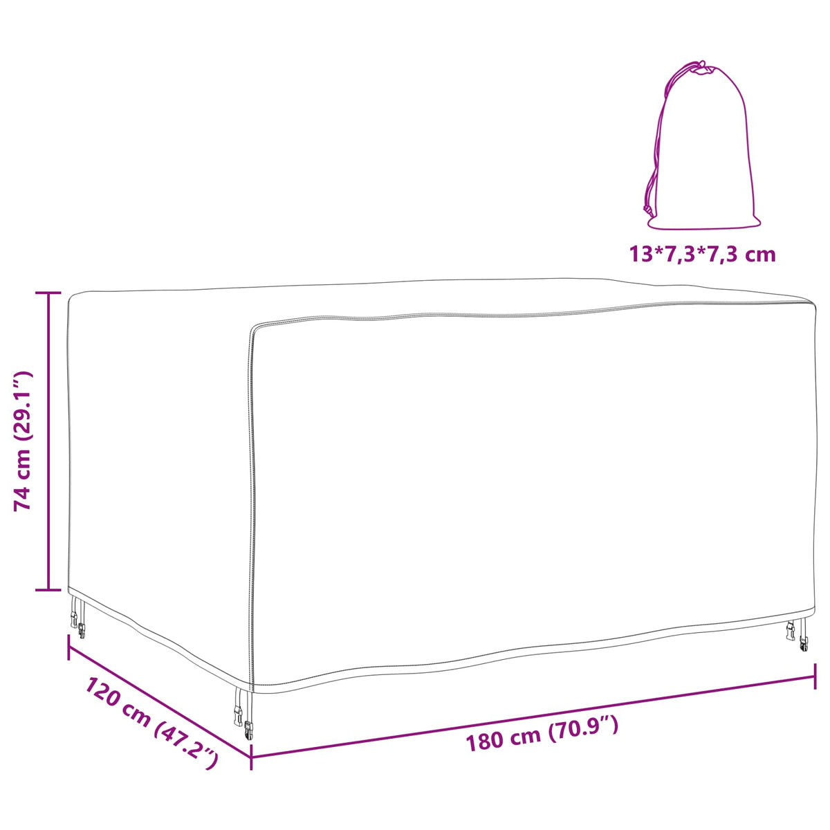 Möbelbezug Uni Schwarz 180 x 120 x 74 cm 210D