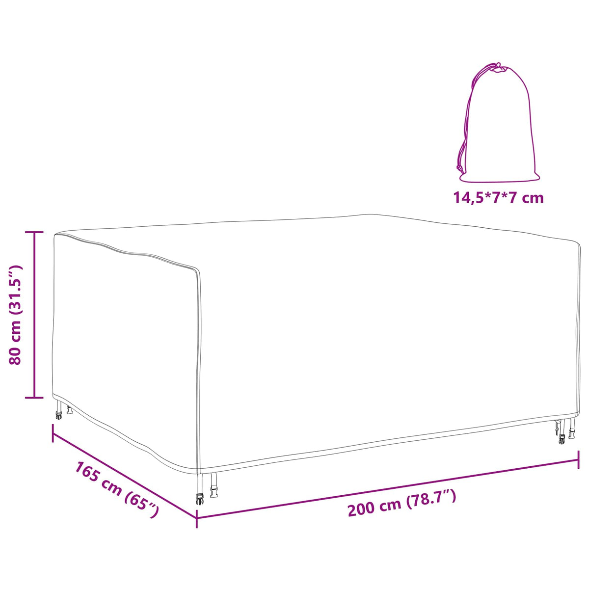 Möbelbezug Uni Schwarz 200 x 165 x 80 cm 420D