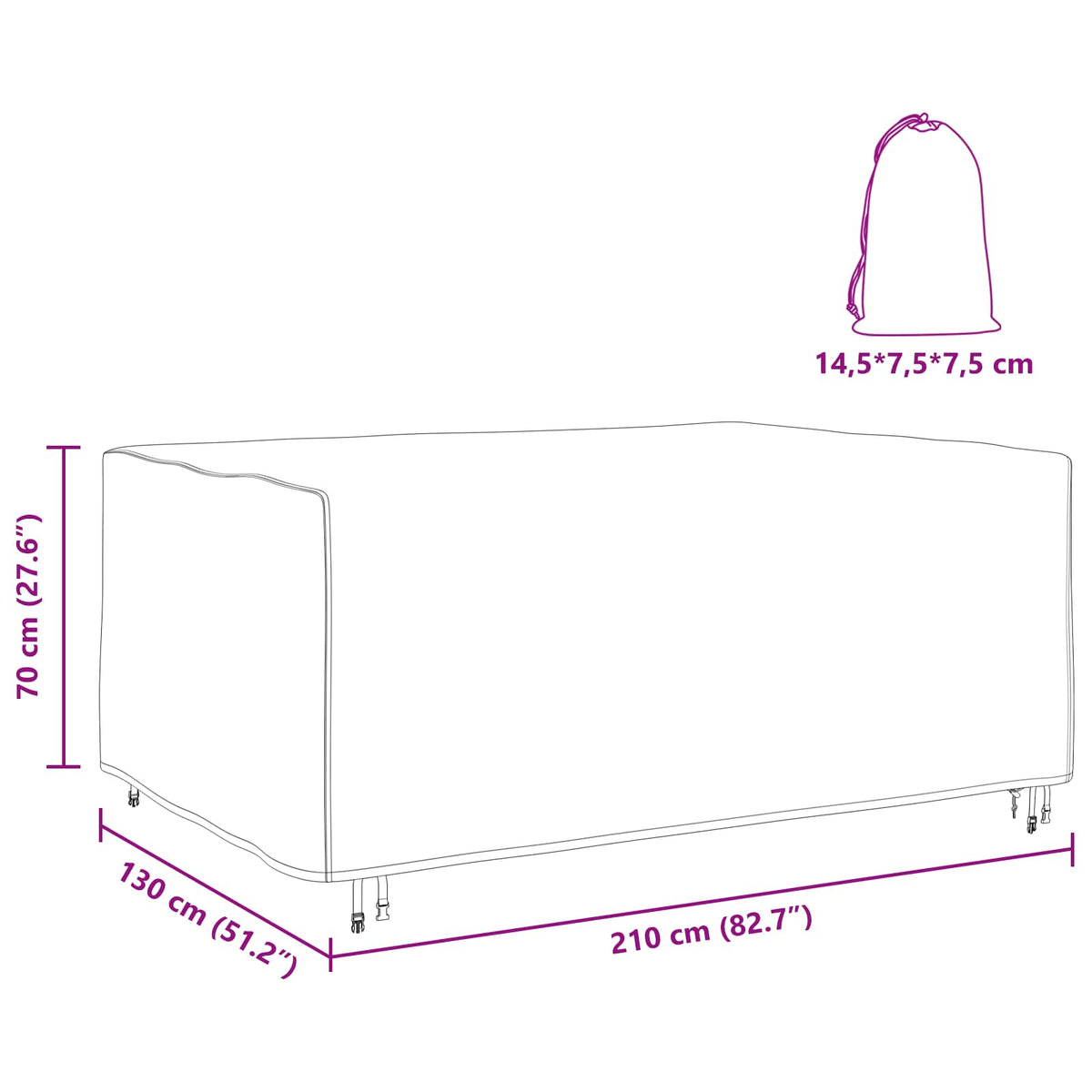 Möbelbezug Uni Schwarz 210 x 130 x 70 cm 210D
