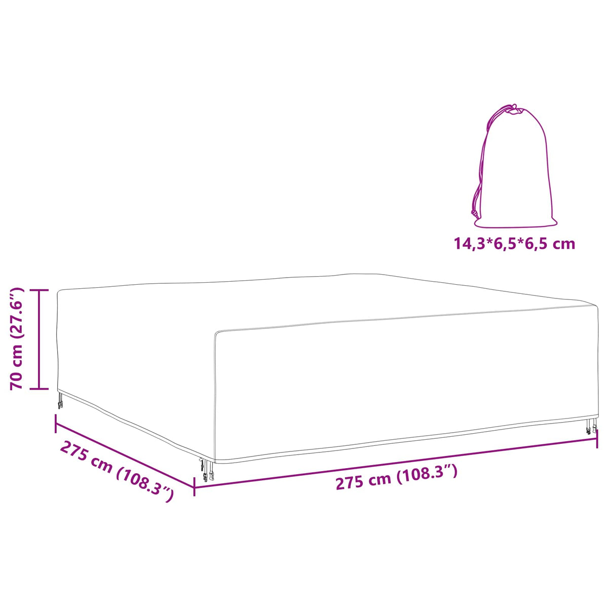 Möbelbezug Uni Schwarz 275 x 275 x 70 cm 210D