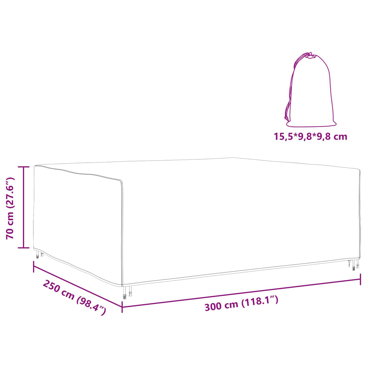 Möbelbezug Uni Schwarz 300 x 250 x 70 cm 210D