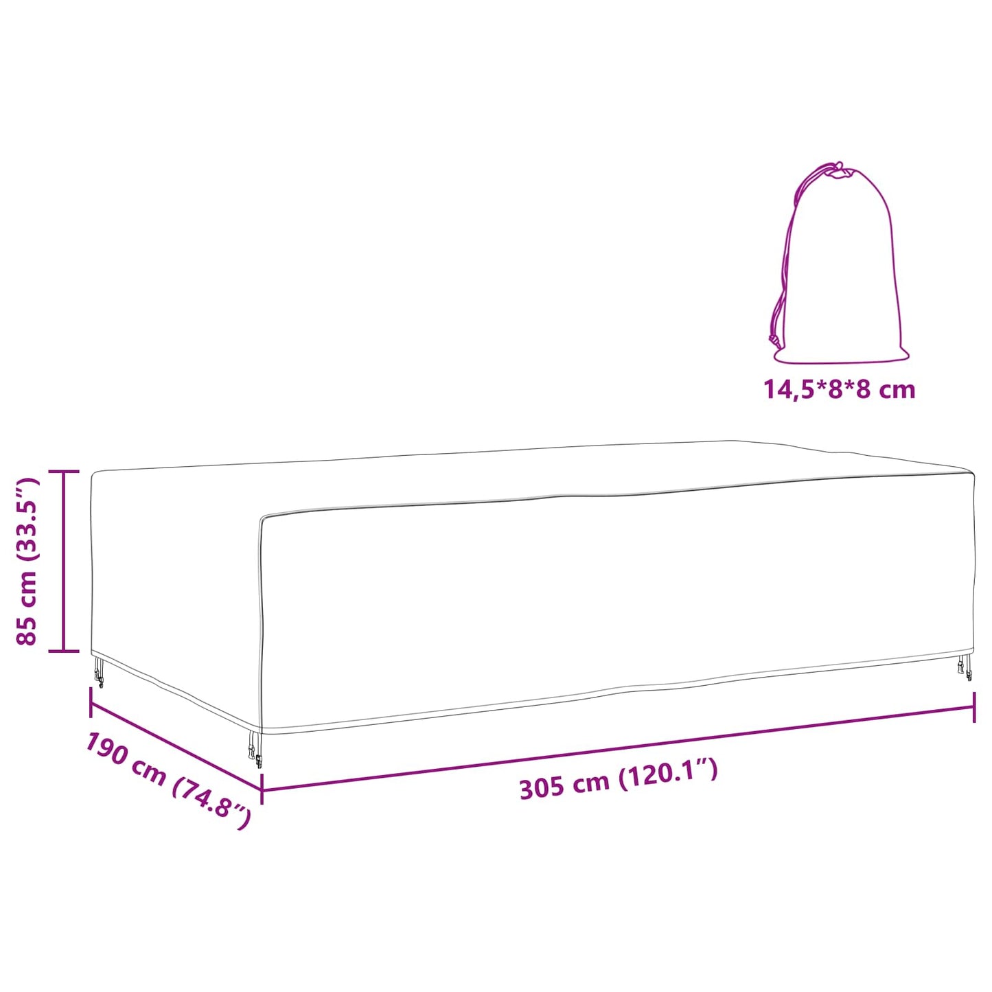 Möbelbezug Uni Schwarz 305 x 190 x 85 cm 210D