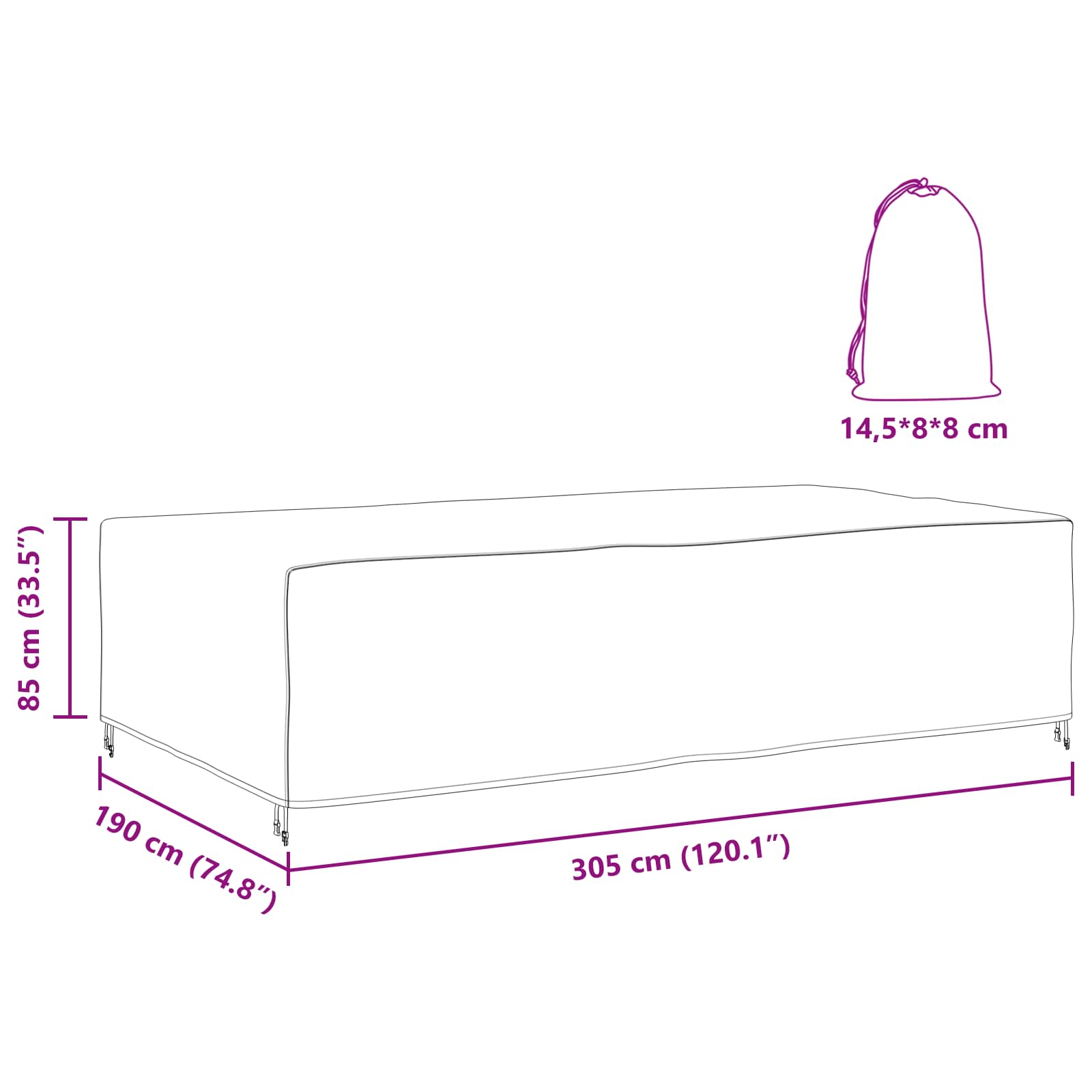 Möbelbezug Uni Schwarz 305 x 190 x 85 cm 210D