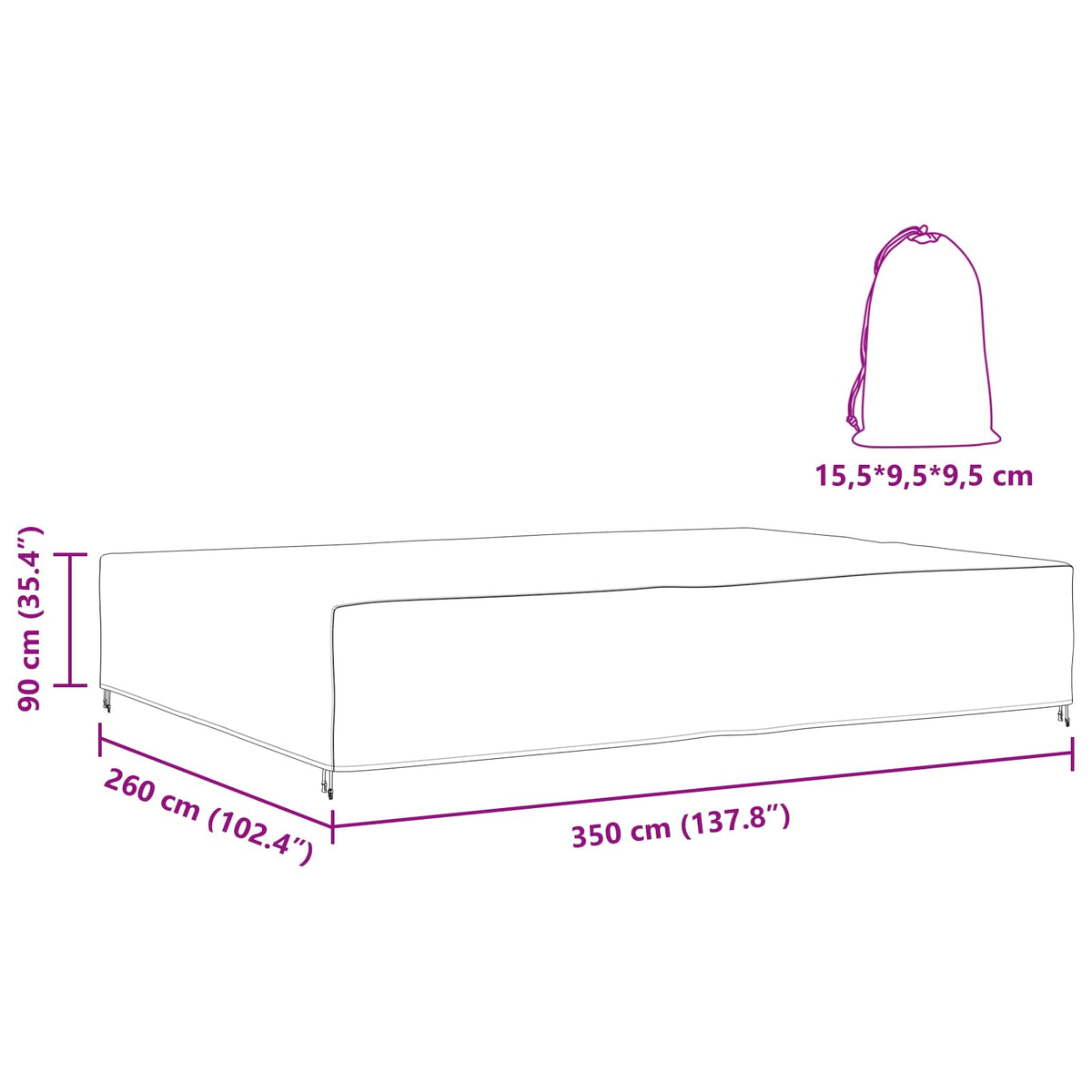 Möbelbezug Uni Schwarz 350 x 260 x 90 cm 210D