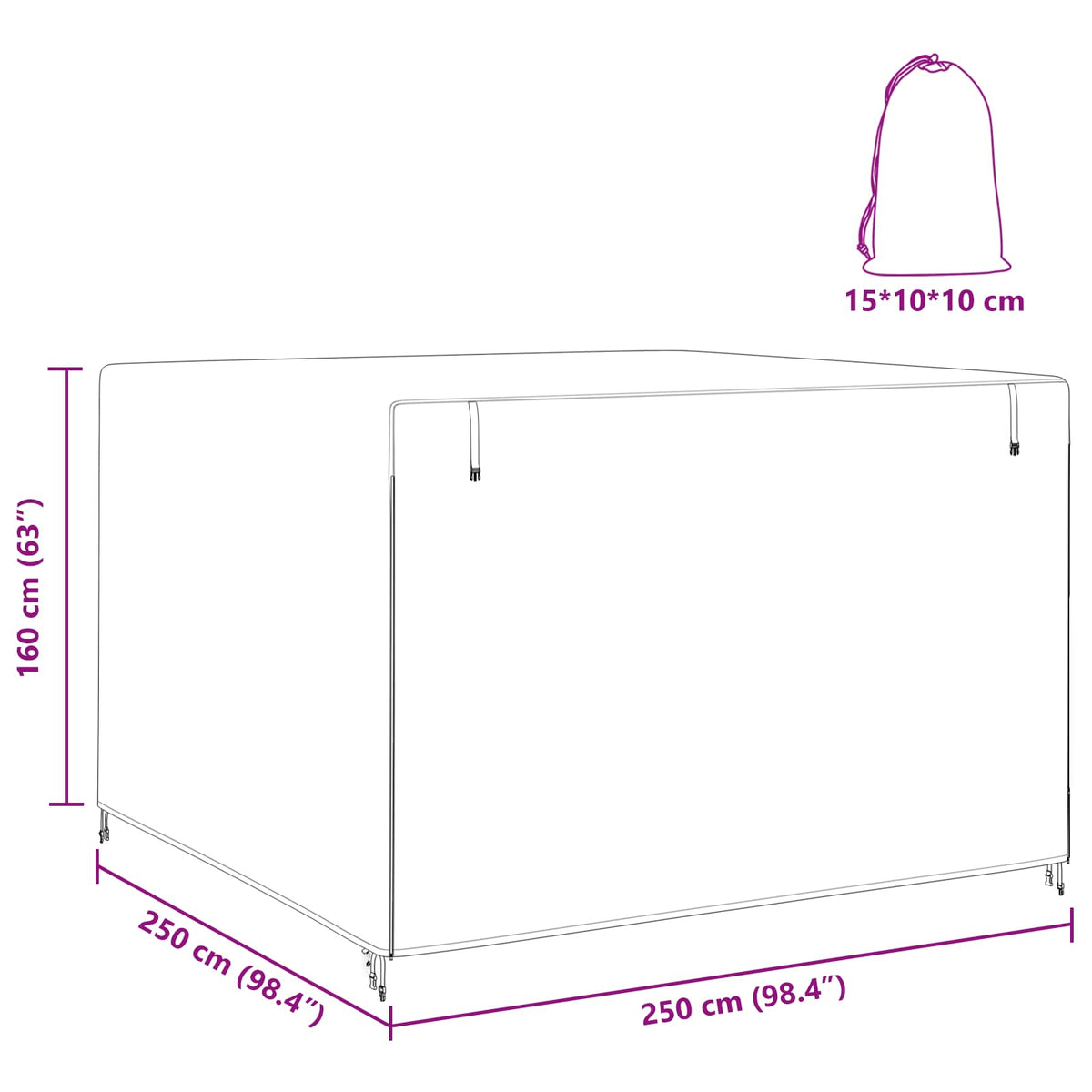 Hollywoodschaukel-Abdeckung 250 x 250 x 160 cm
