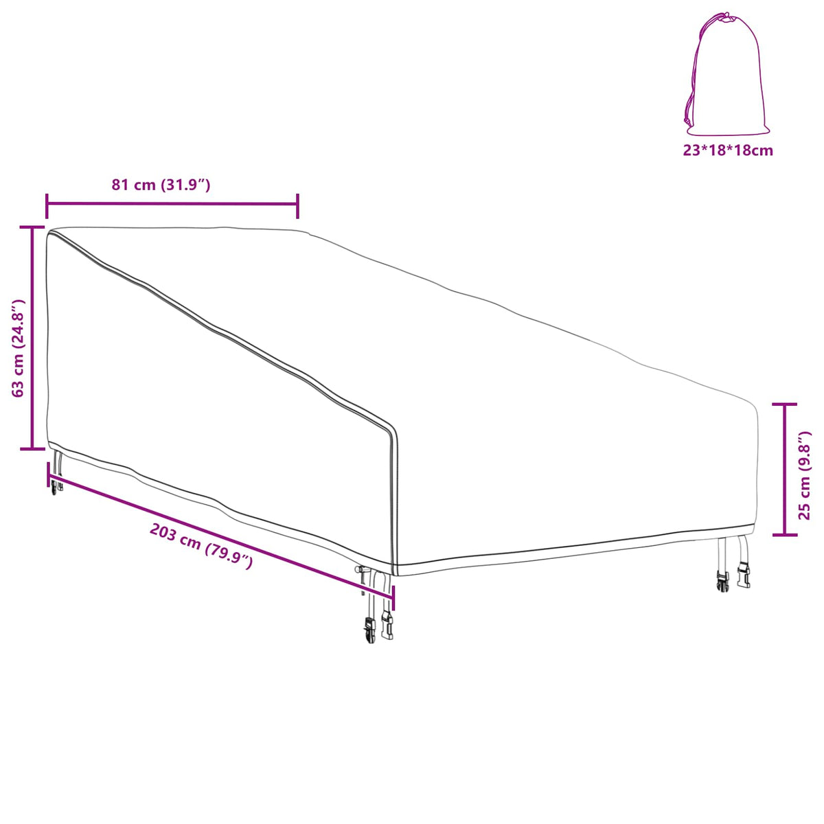 Abdeckung für Möbel für den Outdoor 203 x 81 x 63 cm Rechteckig