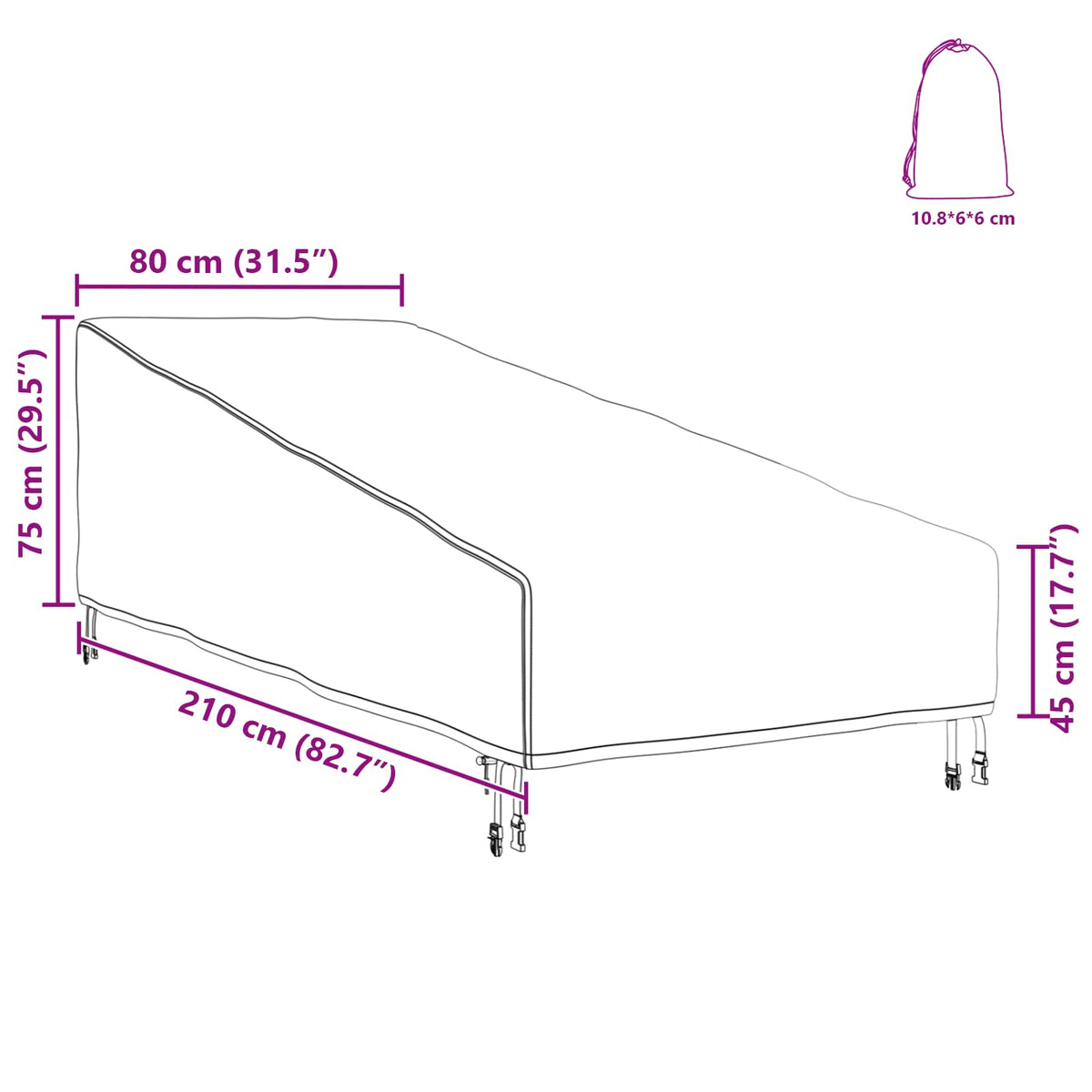 Abdeckung für Möbel für den Outdoor 210 x 80 x 75 cm Rechteckig