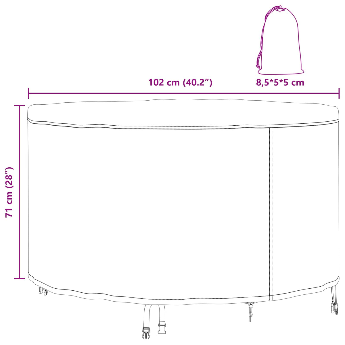 Möbelbezug 102 x 102 x 71 cm 210D Oxford Stoff Rund Wasserdicht
