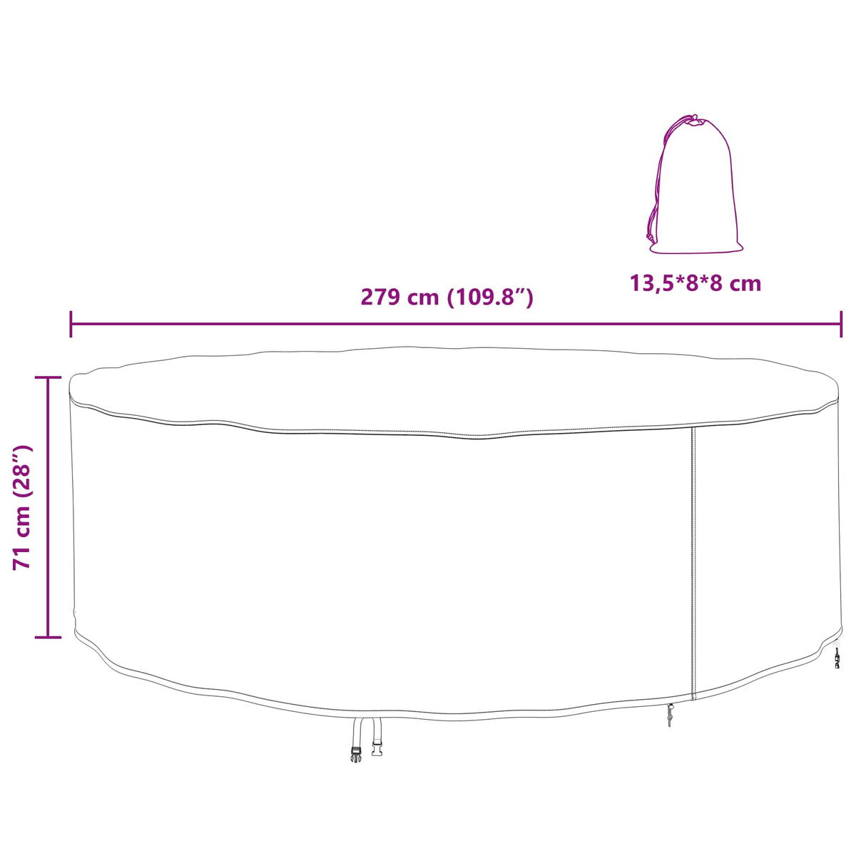 Möbelbezug 279 x 279 x 71 cm 210D Oxford Stoff Rund Wasserdicht