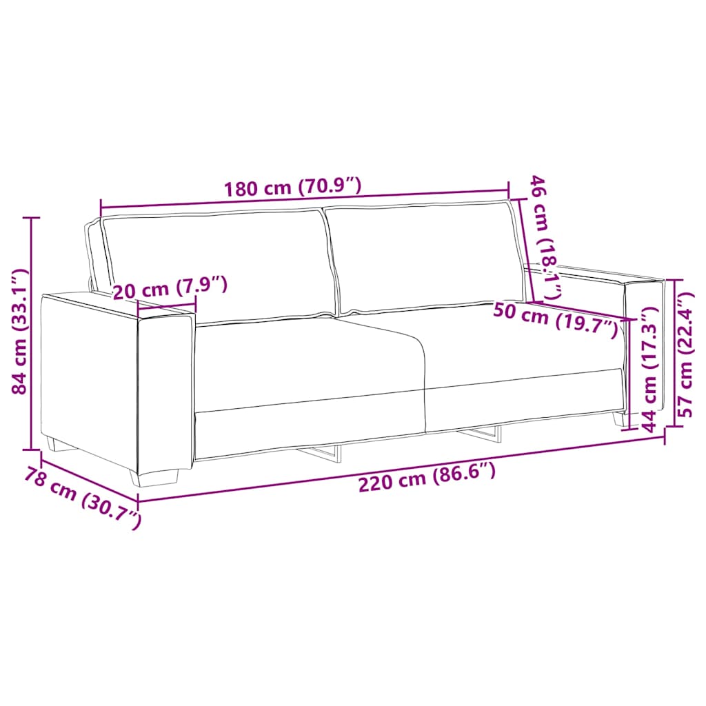 3-Sitzer-Sofa Schwarz 180 cm Stoff