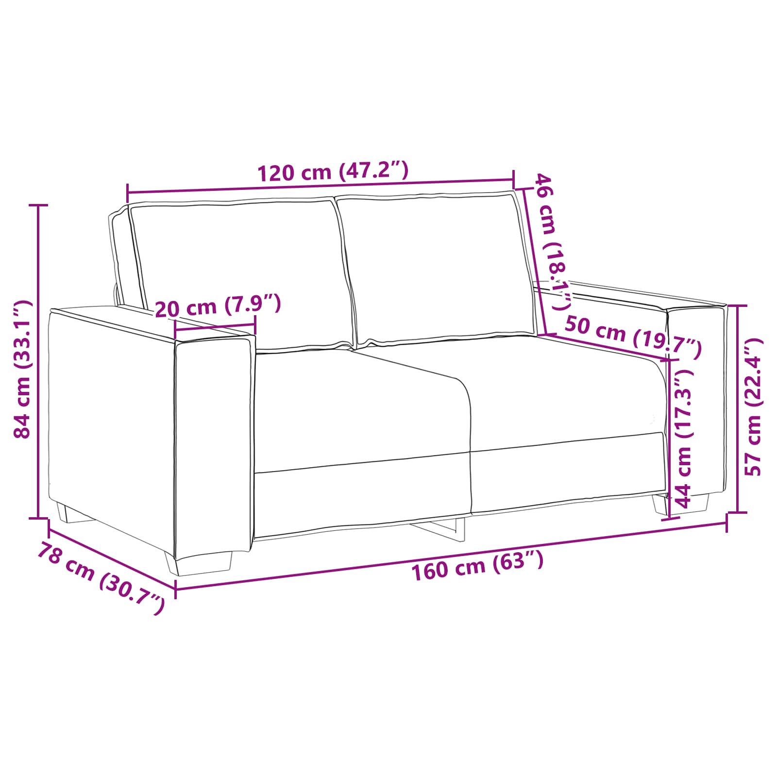 Zweisitzer-Sofa Weiß 160 cm Kunstleder