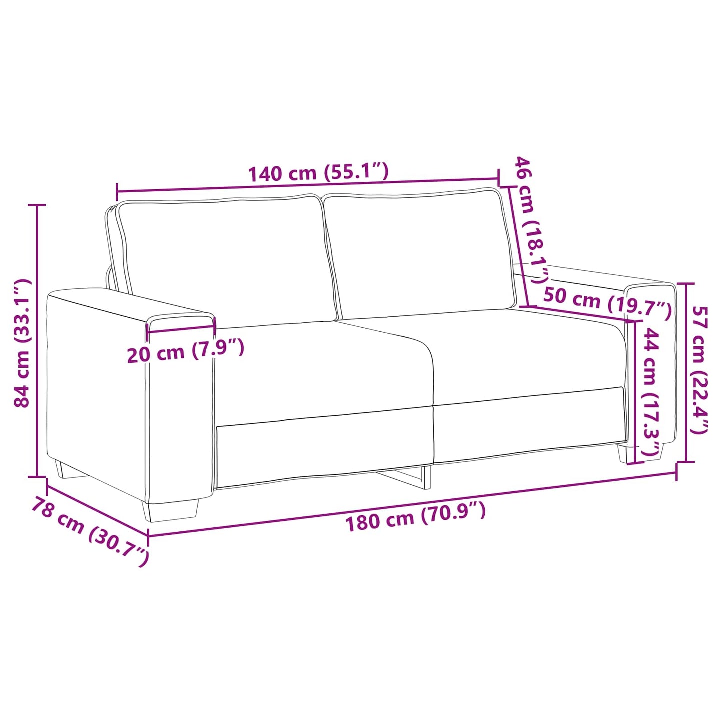 Zweisitzer-Sofa Schwarz 180 cm Kunstleder