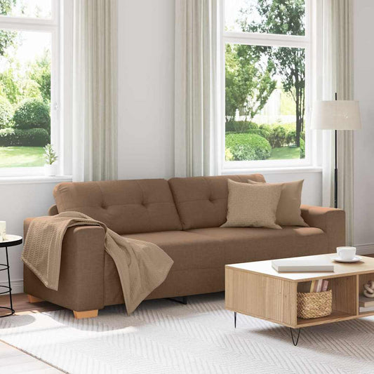 3-Sitzer Sofa mit Kissen Braun Stoff